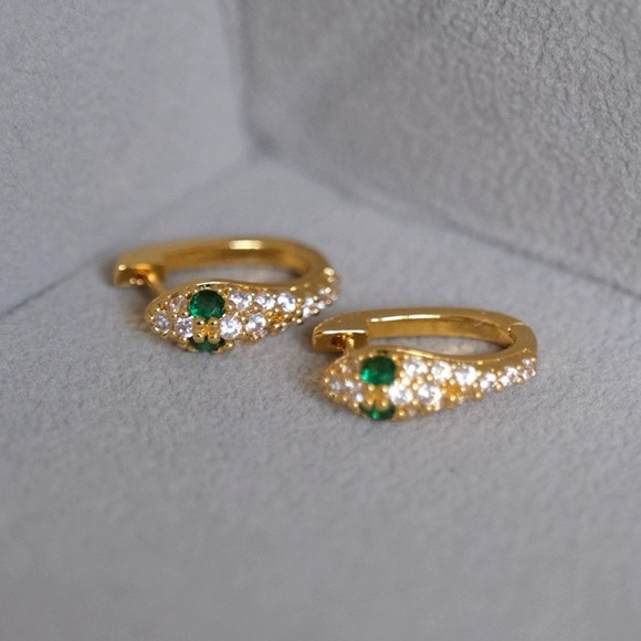 Snake Earrings, snake hoop earrings, gold snake earrings, silver snake earrings - Picture 2 of 9